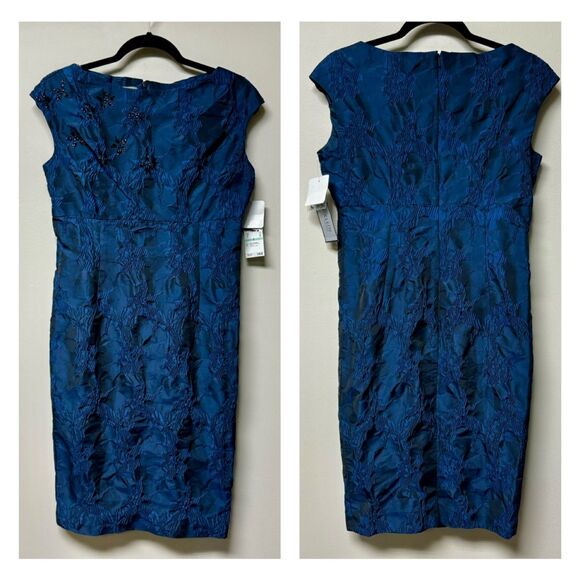 NWT ANNE KLEIN Gorgeous Sapphire Blue Beaded Sheath Dress, Sz 8 - Picture 1 of 10